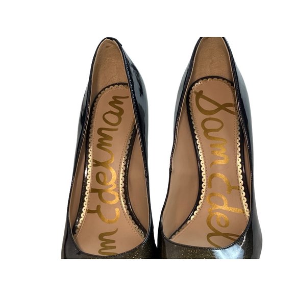 Sam Edelman Hazel Pump Pointed Toe Stiletto Black Gold Sparkle High Heels Sz 9.5 - Picture 7 of 8